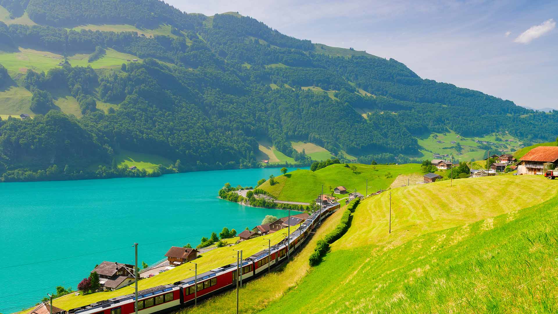 Scenic second-class rail journey from Lugano through central Switzerland to Lucerne