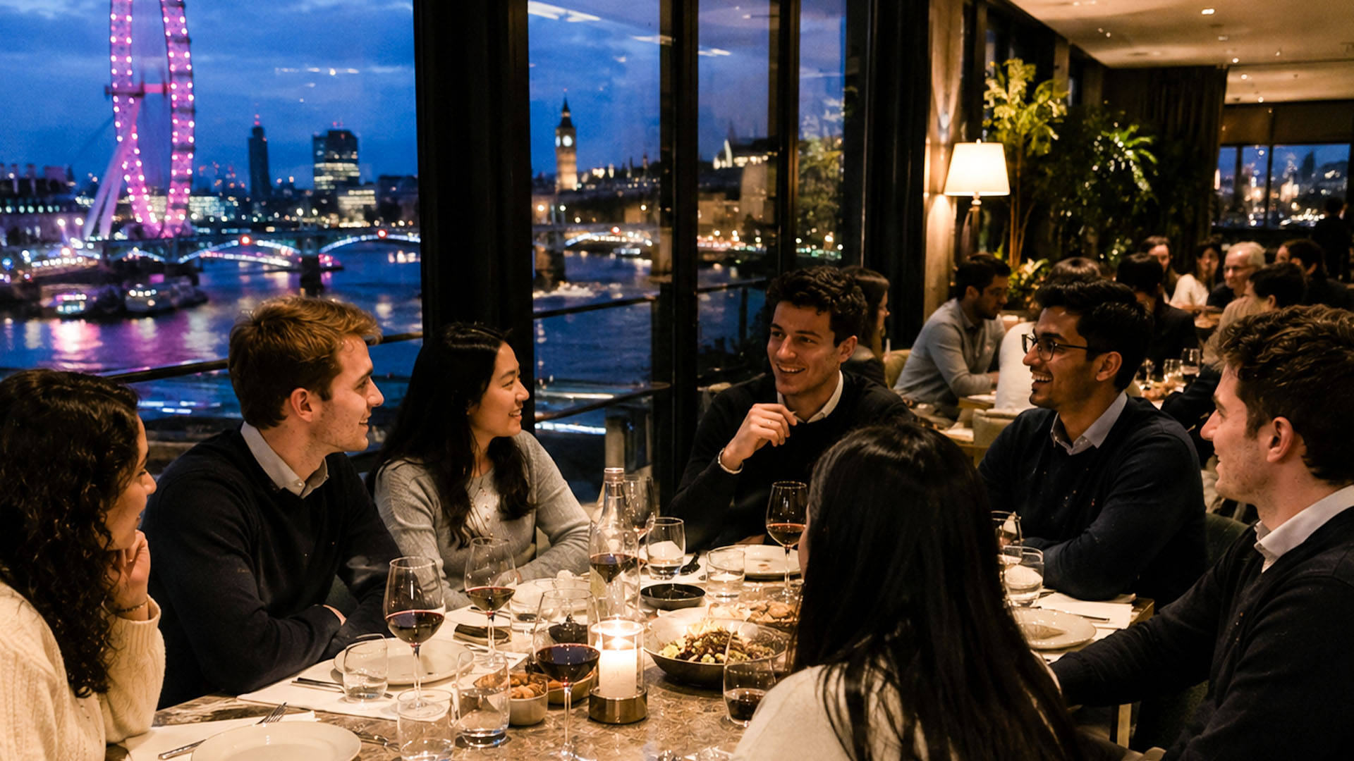 A group welcome dinner in central London